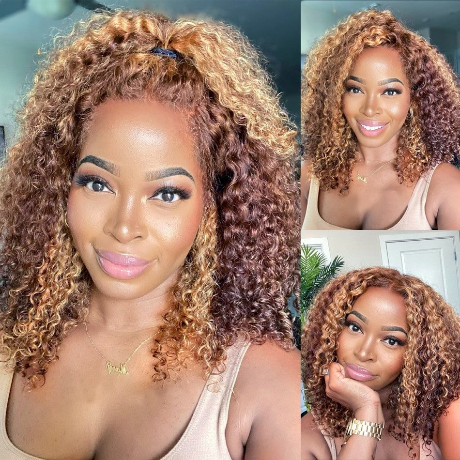 Cheap Water Wave Ombre #4/27 Highlight Bob Wig Brazilian Hair Short Bob Wigs Human Hair Lace Front Colored HD Lace Frontal Wig