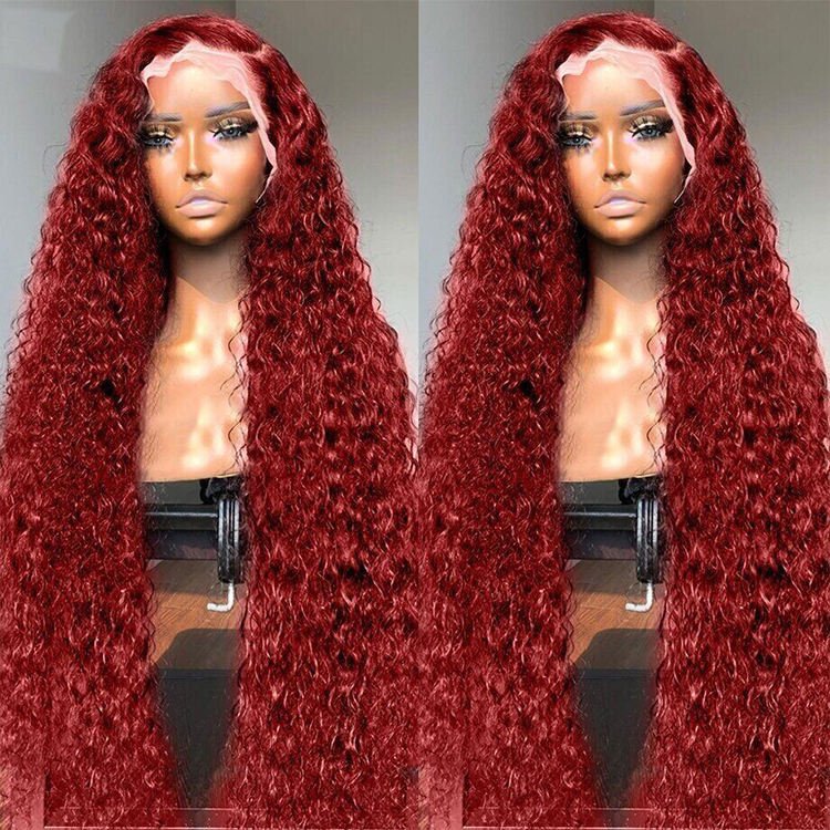 13x6 HD Lace Wigs Peruvian glueless full Curly lace front Wigs ,40in red 99j Colored curly Human Hair Wigs For Black Women