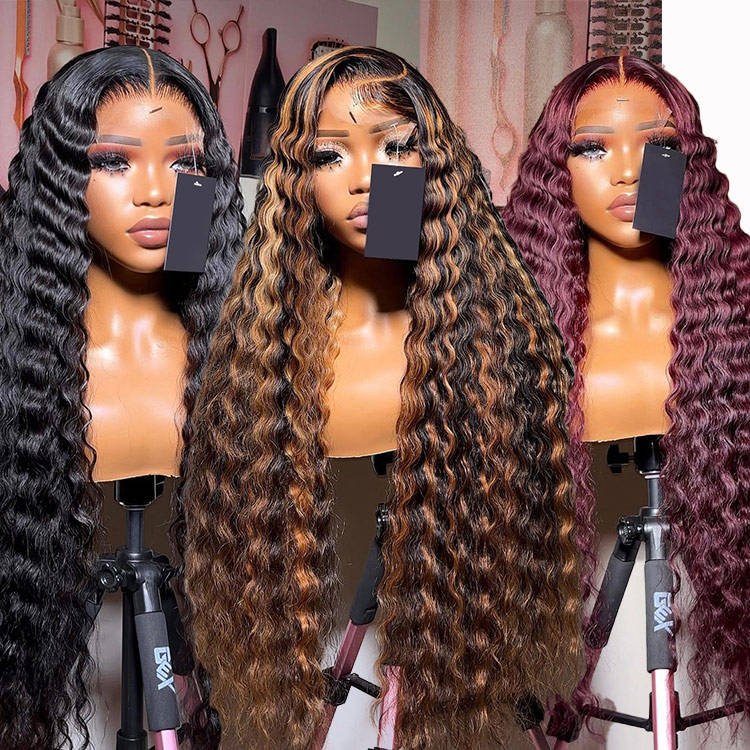 13x6 HD Lace Wigs Peruvian glueless full Curly lace front Wigs ,40in red 99j Colored curly Human Hair Wigs For Black Women