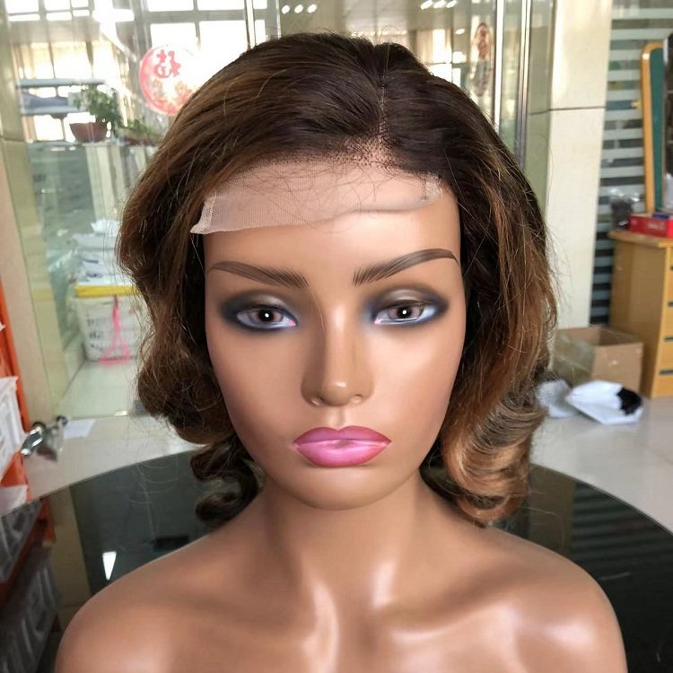 Bouncy curl wigs Highlight color 150 180 250 density virgin brazilian fumi curly human hair lace closure front wig