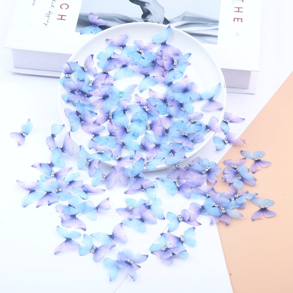 High 50mm 3D Butterfly Appliques Gradient Color Organza Translucent Chiffon Butterfly Party Decor Doll Polyester Net Mesh