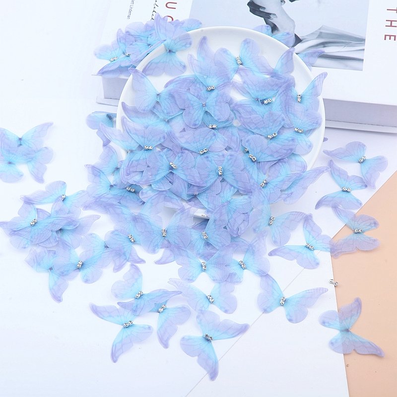 High 50mm 3D Butterfly Appliques Gradient Color Organza Translucent Chiffon Butterfly Party Decor Doll Polyester Net Mesh