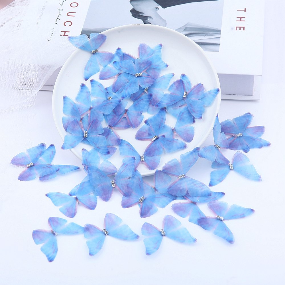 High 50mm 3D Butterfly Appliques Gradient Color Organza Translucent Chiffon Butterfly Party Decor Doll Polyester Net Mesh