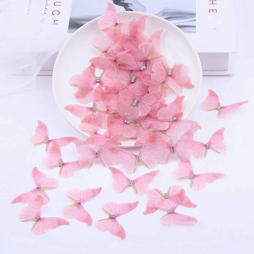 High 50mm 3D Butterfly Appliques Gradient Color Organza Translucent Chiffon Butterfly Party Decor Doll Polyester Net Mesh