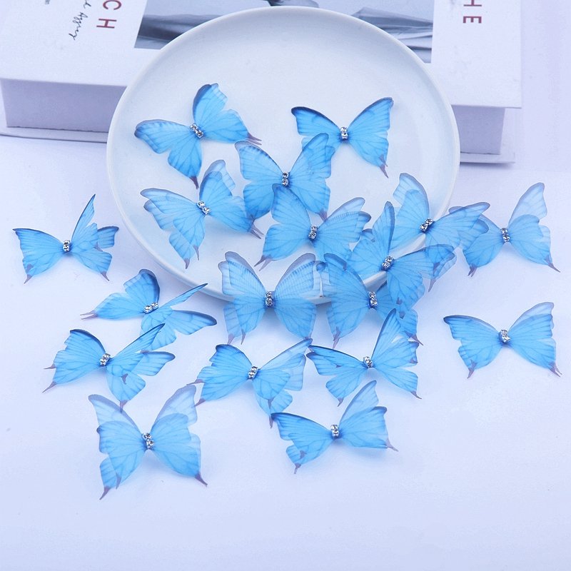 High 50mm 3D Butterfly Appliques Gradient Color Organza Translucent Chiffon Butterfly Party Decor Doll Polyester Net Mesh