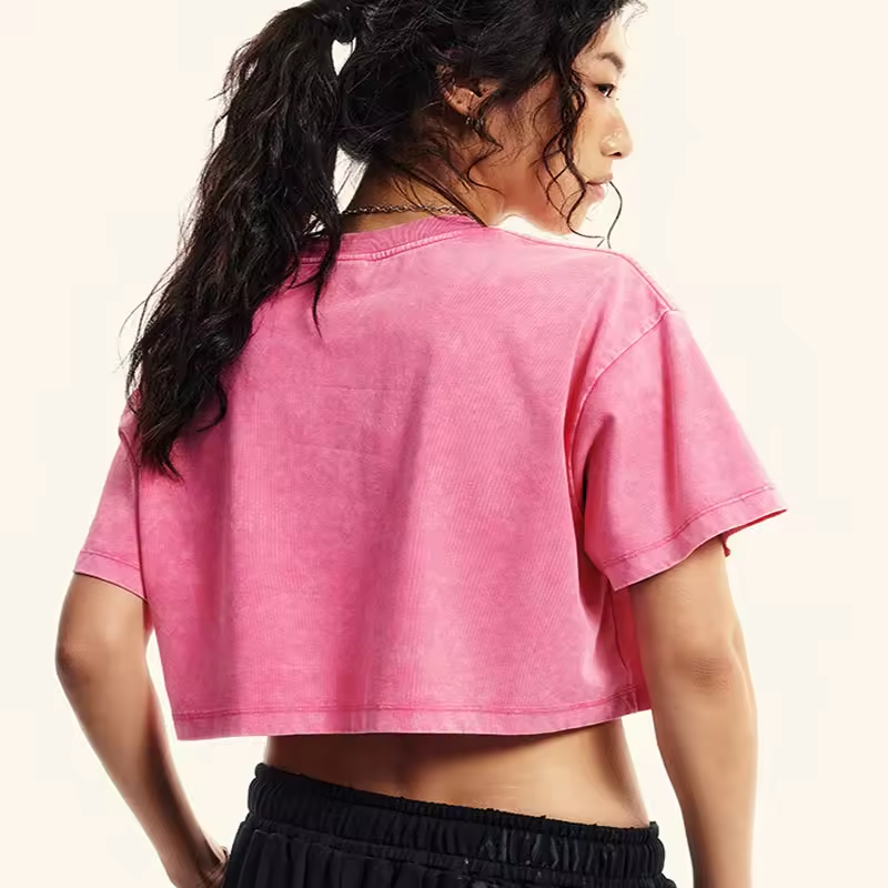 220gsm washed cotton womens plain fashion crop tops tee sexy wholesale fitness crop top tshirt casual