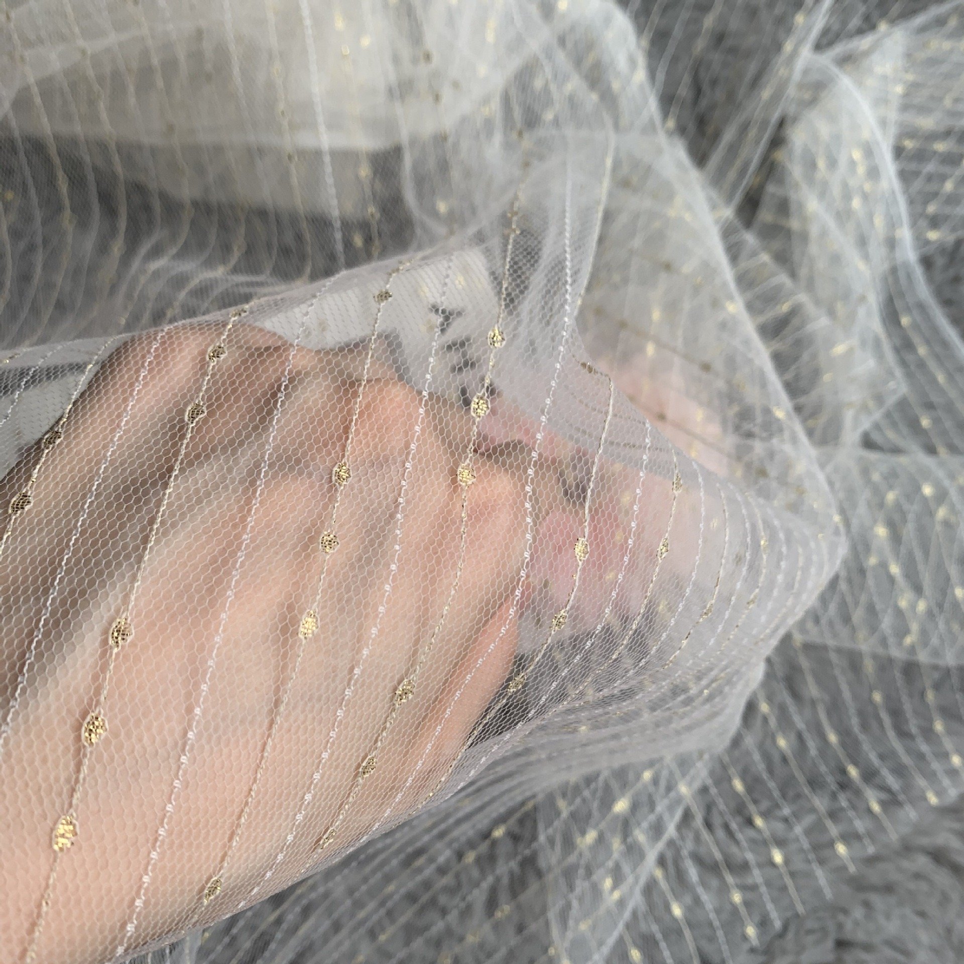 Soft African tulle gold bridal embroidery lace fabric