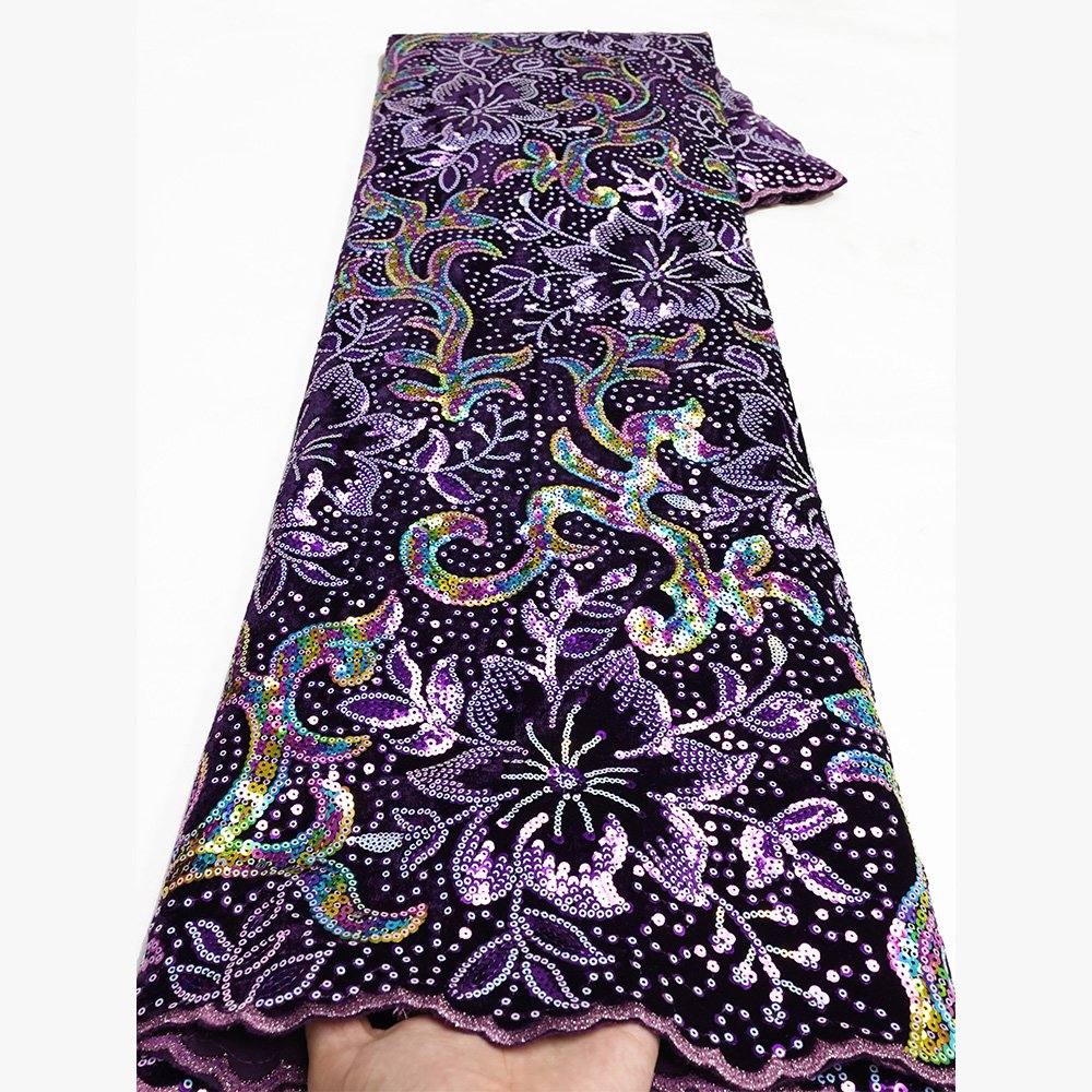 NiAi Nigerian Embroidery Lace African Luxury Sequins Velvet Lace Lace for Wedding Dress