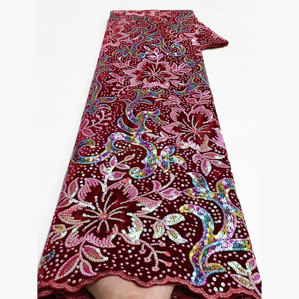 NiAi Nigerian Embroidery Lace African Luxury Sequins Velvet Lace Lace for Wedding Dress