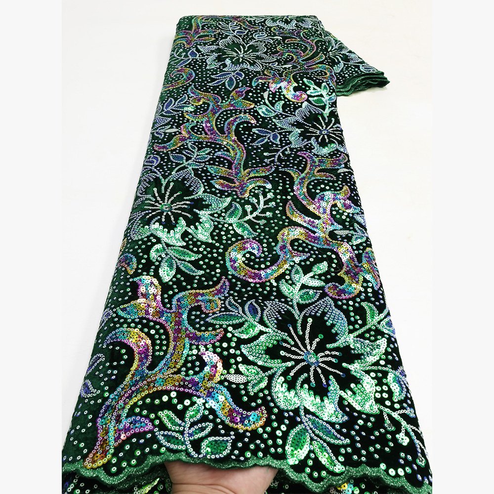 NiAi Nigerian Embroidery Lace African Luxury Sequins Velvet Lace Lace for Wedding Dress