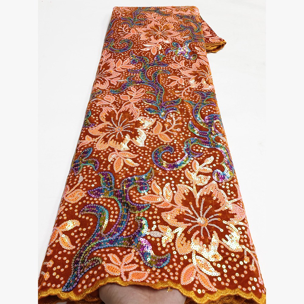 NiAi Nigerian Embroidery Lace African Luxury Sequins Velvet Lace Lace for Wedding Dress