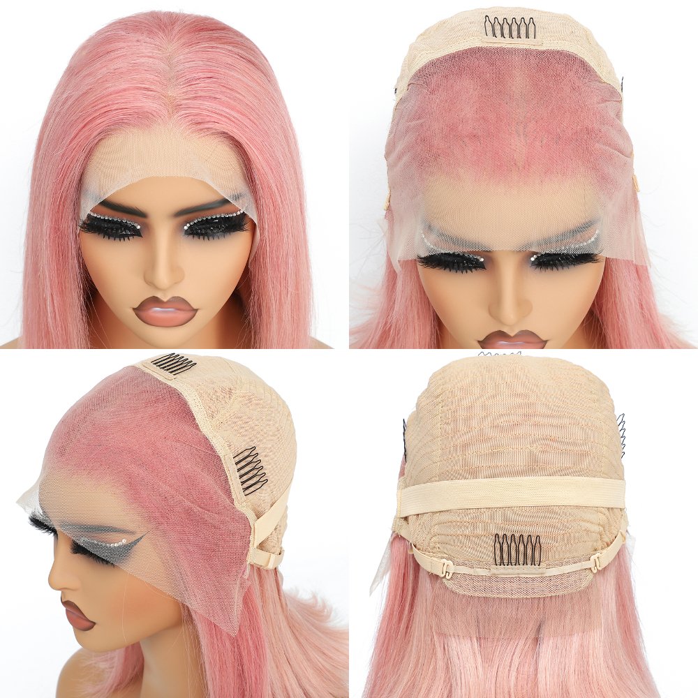 Brazilian Hair Bob Lace Front Wigs Human Hair 180% Density Pink Colored Short Bob Wigs Straight 13X4 Colored Lace Frontal Wig