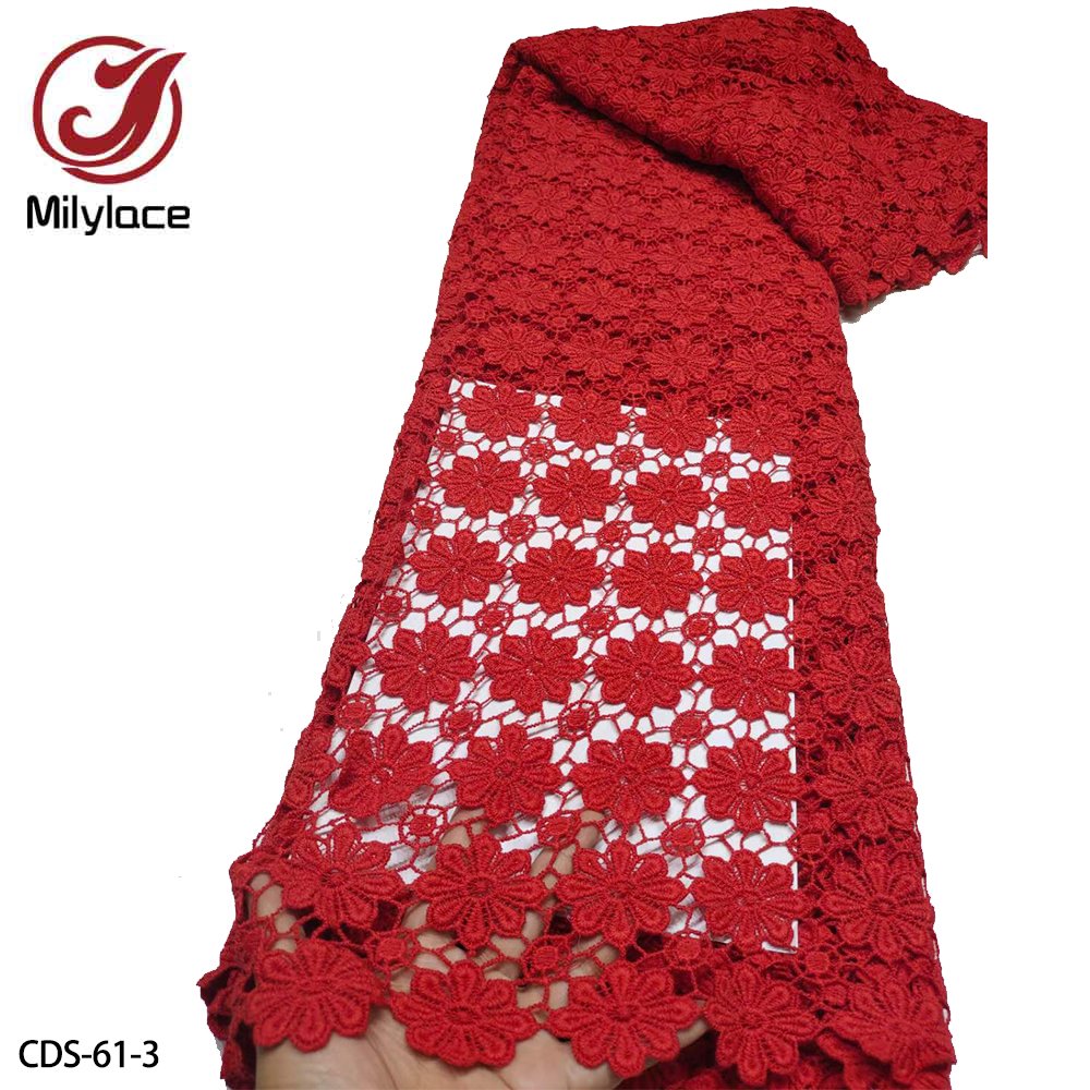 Nigerian Pure Color Guipure Cord Lace Fabric Water Soluble Lace Fabric With Stones