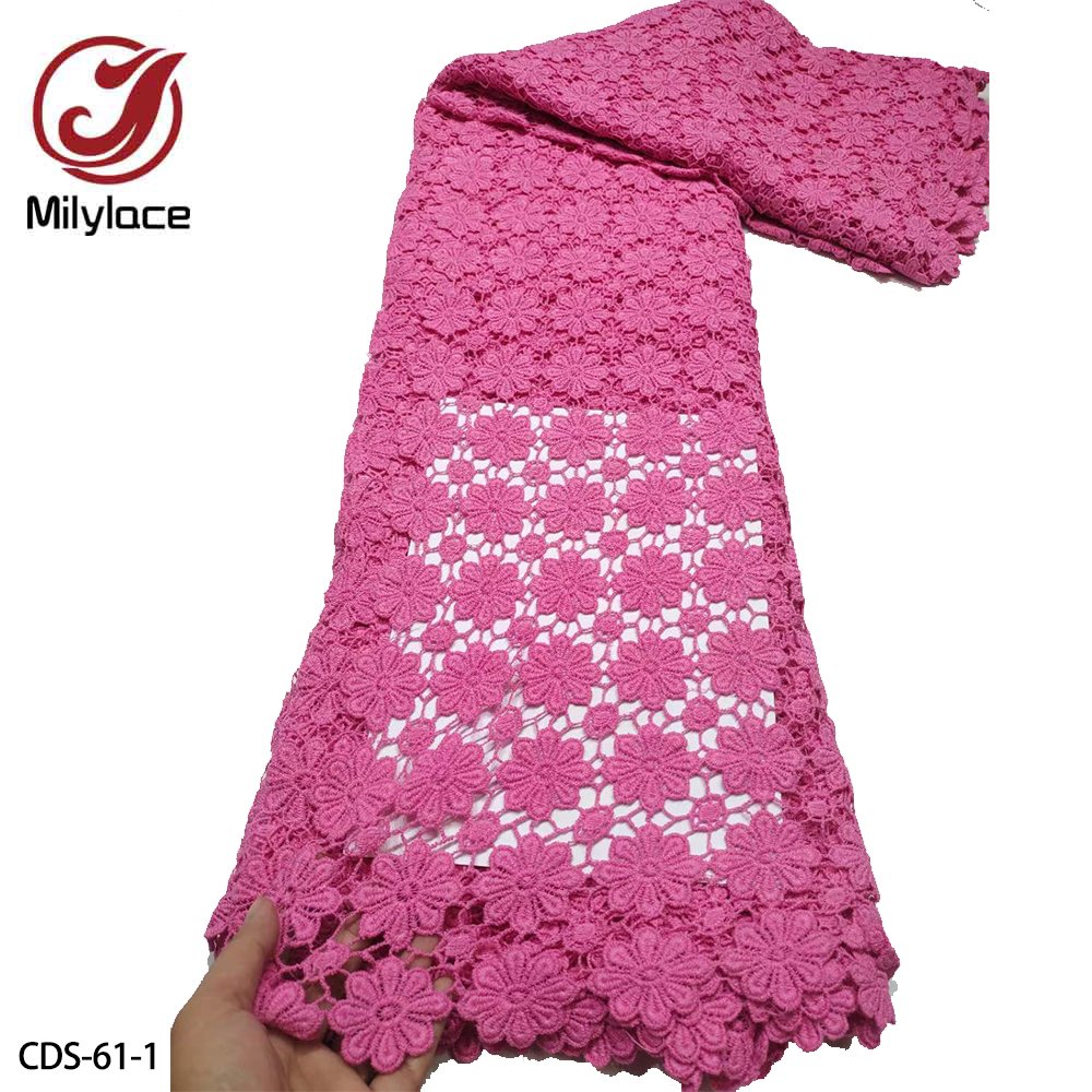 Nigerian Pure Color Guipure Cord Lace Fabric Water Soluble Lace Fabric With Stones