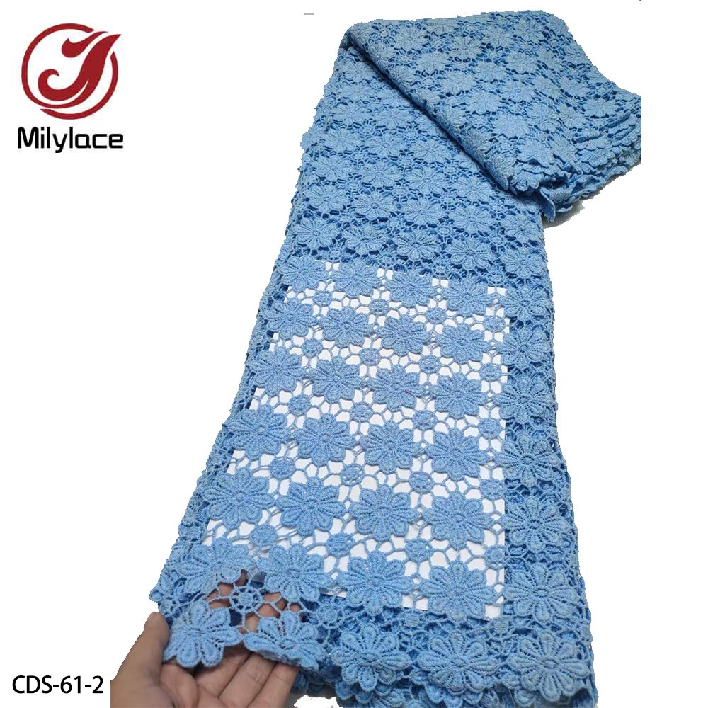 Nigerian Pure Color Guipure Cord Lace Fabric Water Soluble Lace Fabric With Stones