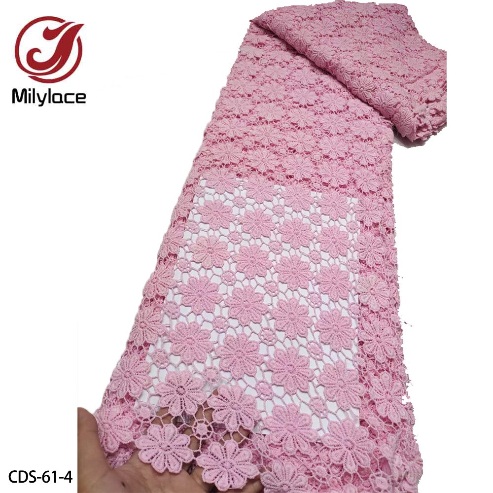 Nigerian Pure Color Guipure Cord Lace Fabric Water Soluble Lace Fabric With Stones
