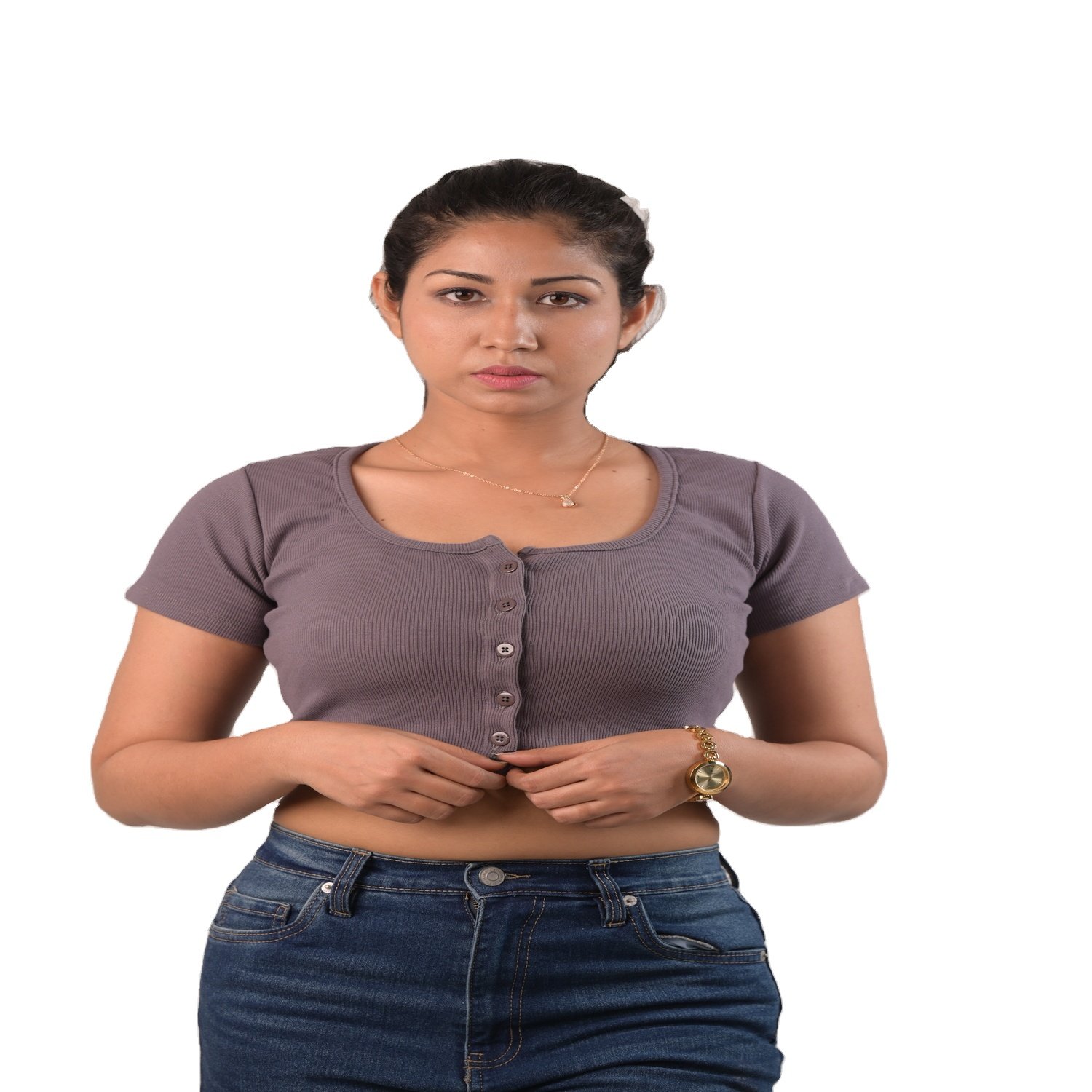 Ribbed blouse short sleeve