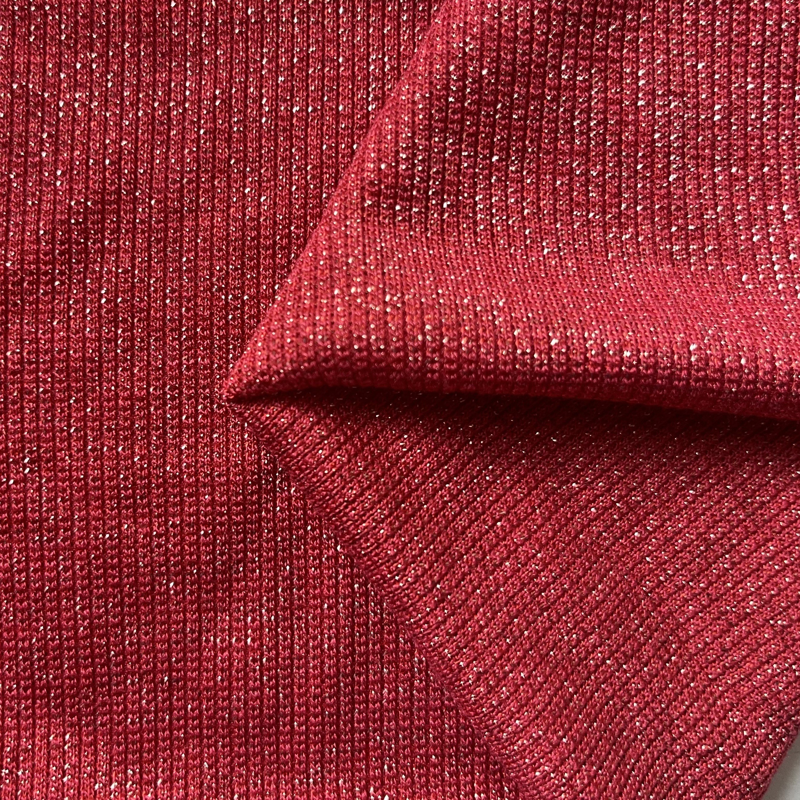 Shiny Colorful Lurex Spandex Fabric Stretch Rib Metallic Gold/Silver Knit Yarn Dye-Pattern Girls' Lady Dress Made High Polyester