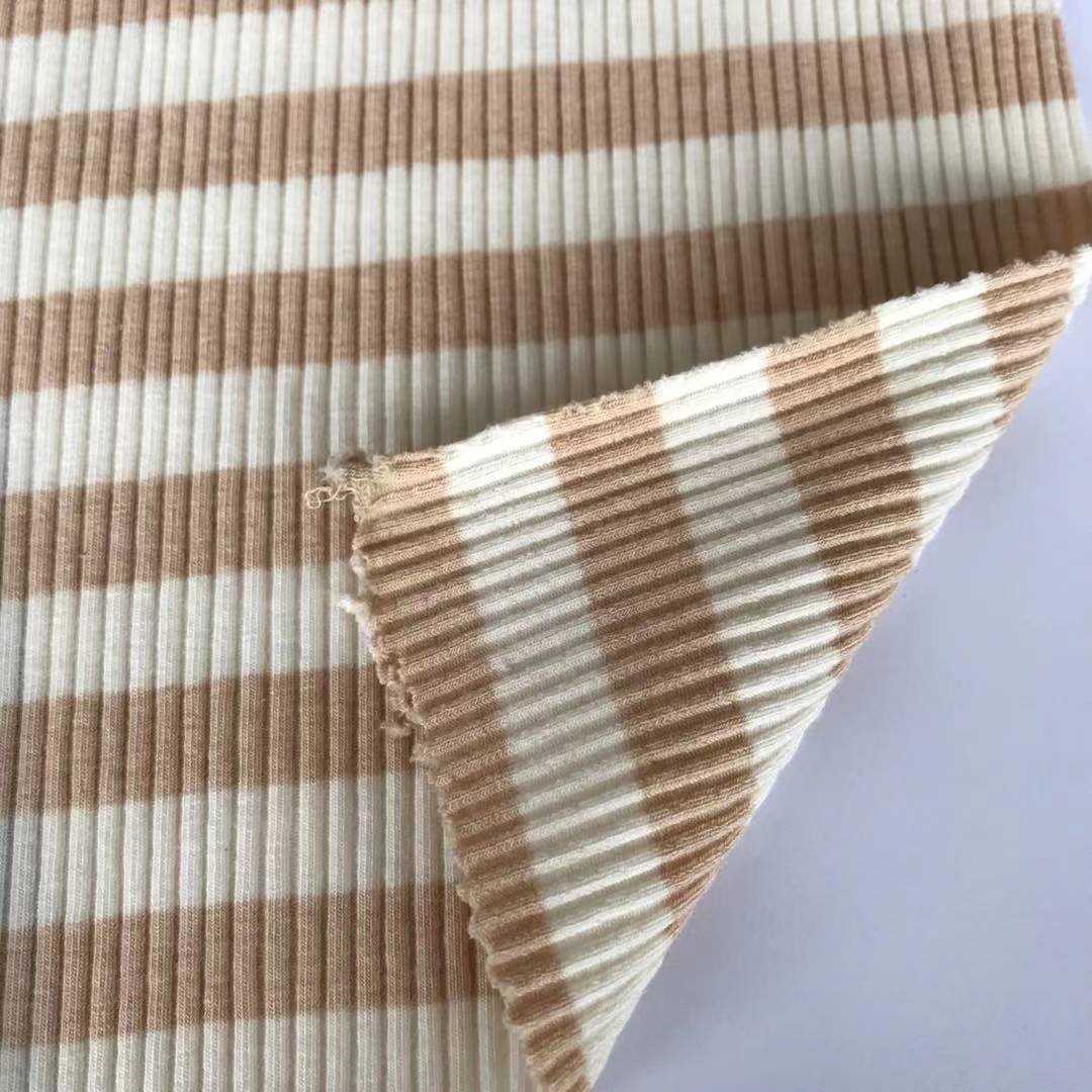 2022 Textile Organic cotton Spandex Yarn Dyed Jersey Rib Fabric Factory