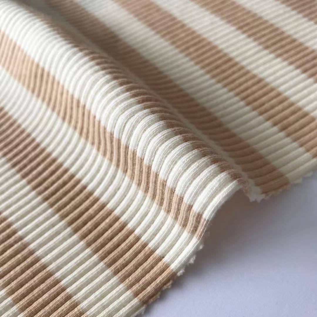 2022 Textile Organic cotton Spandex Yarn Dyed Jersey Rib Fabric Factory