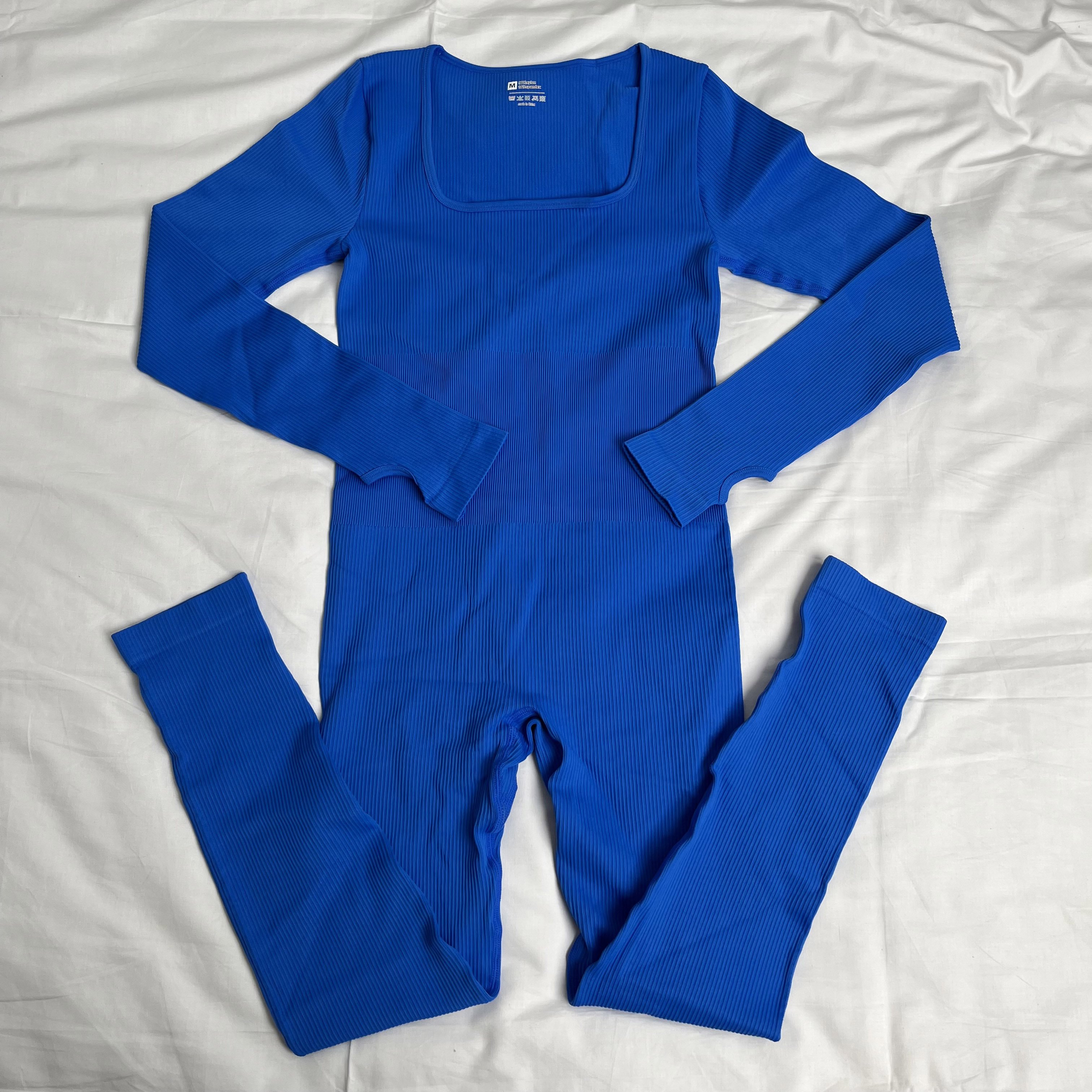 Hot Selling Square Shaped Neck Fitness Yoga Wear Long Sleeved Workout Set Legging Jumpsuit