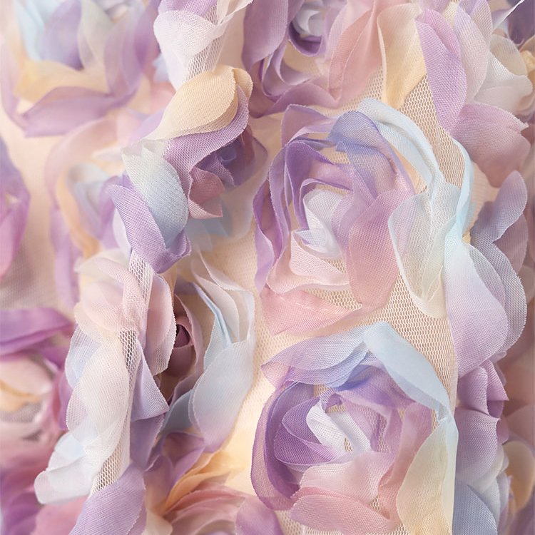 Multi Col Chiffon Lace 3D Rose Fabric Blossom Flower Lace Fabric for Bridal Evening Dress Chiffon Trim Wedding Costume 51 inches