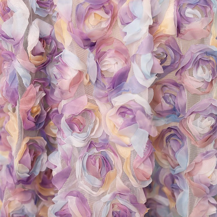 Multi Col Chiffon Lace 3D Rose Fabric Blossom Flower Lace Fabric for Bridal Evening Dress Chiffon Trim Wedding Costume 51 inches