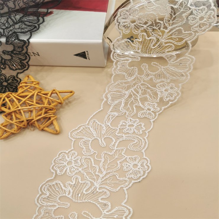 2024 Hot selling sequin lace mesh embroidery lace decoration women's underwear bra long lace evening dress women's long skirt