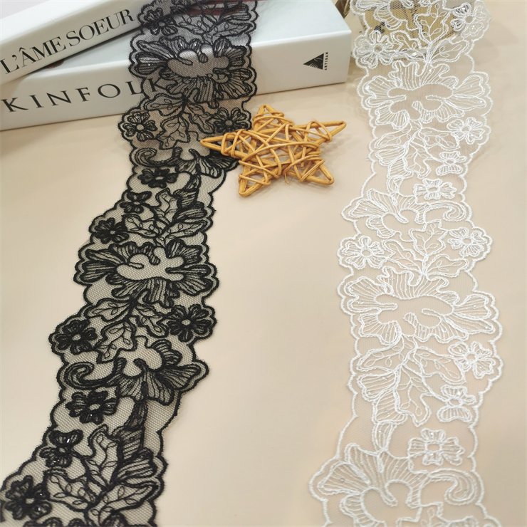 2024 Hot selling sequin lace mesh embroidery lace decoration women's underwear bra long lace evening dress women's long skirt