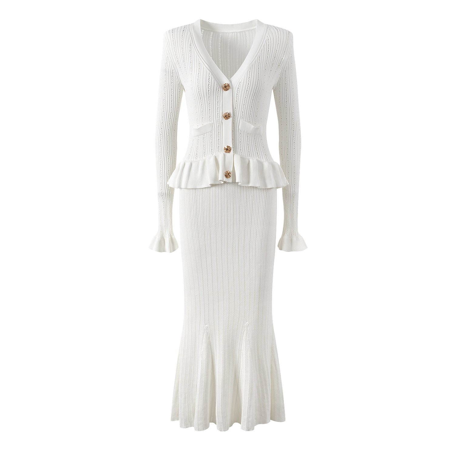 2024 new arrivals designer dress ruffle flared dress fashionable knitted ribbed dress