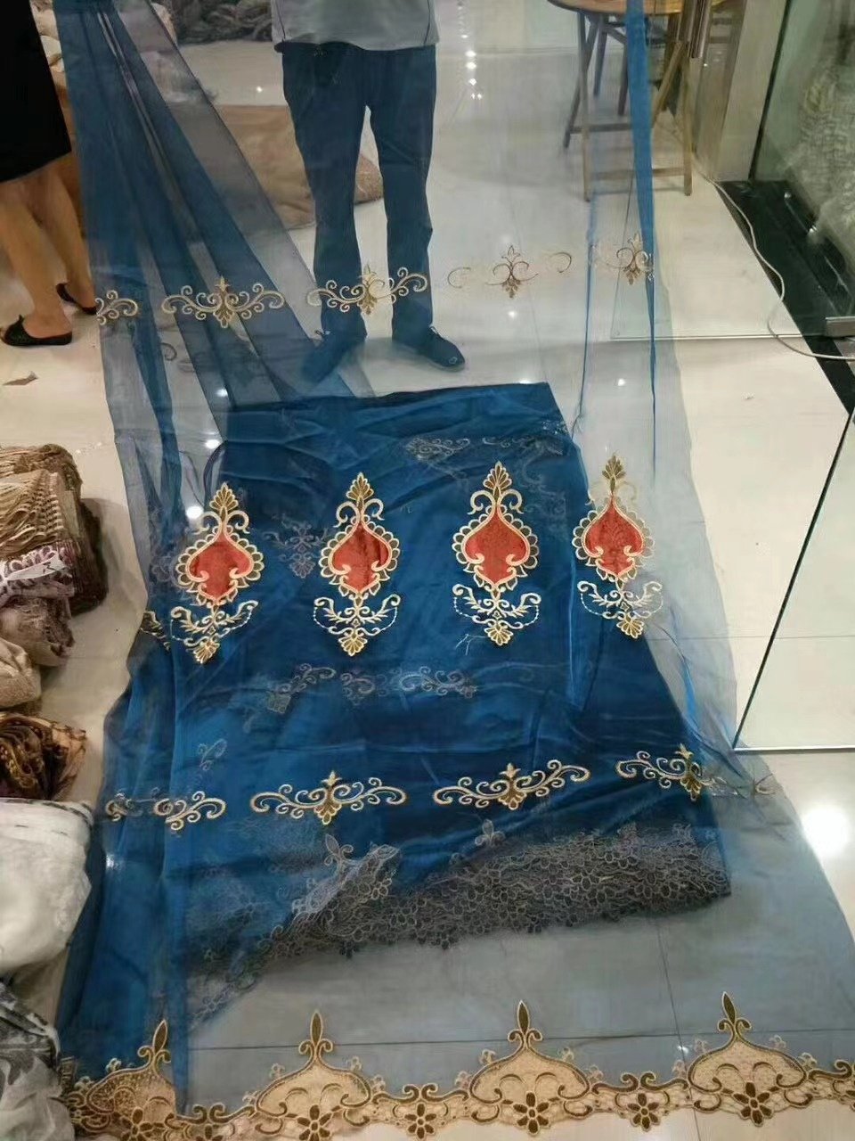 European Style Embroidery Sheer Curtain Fabric Polyester in Rolled Packaging
