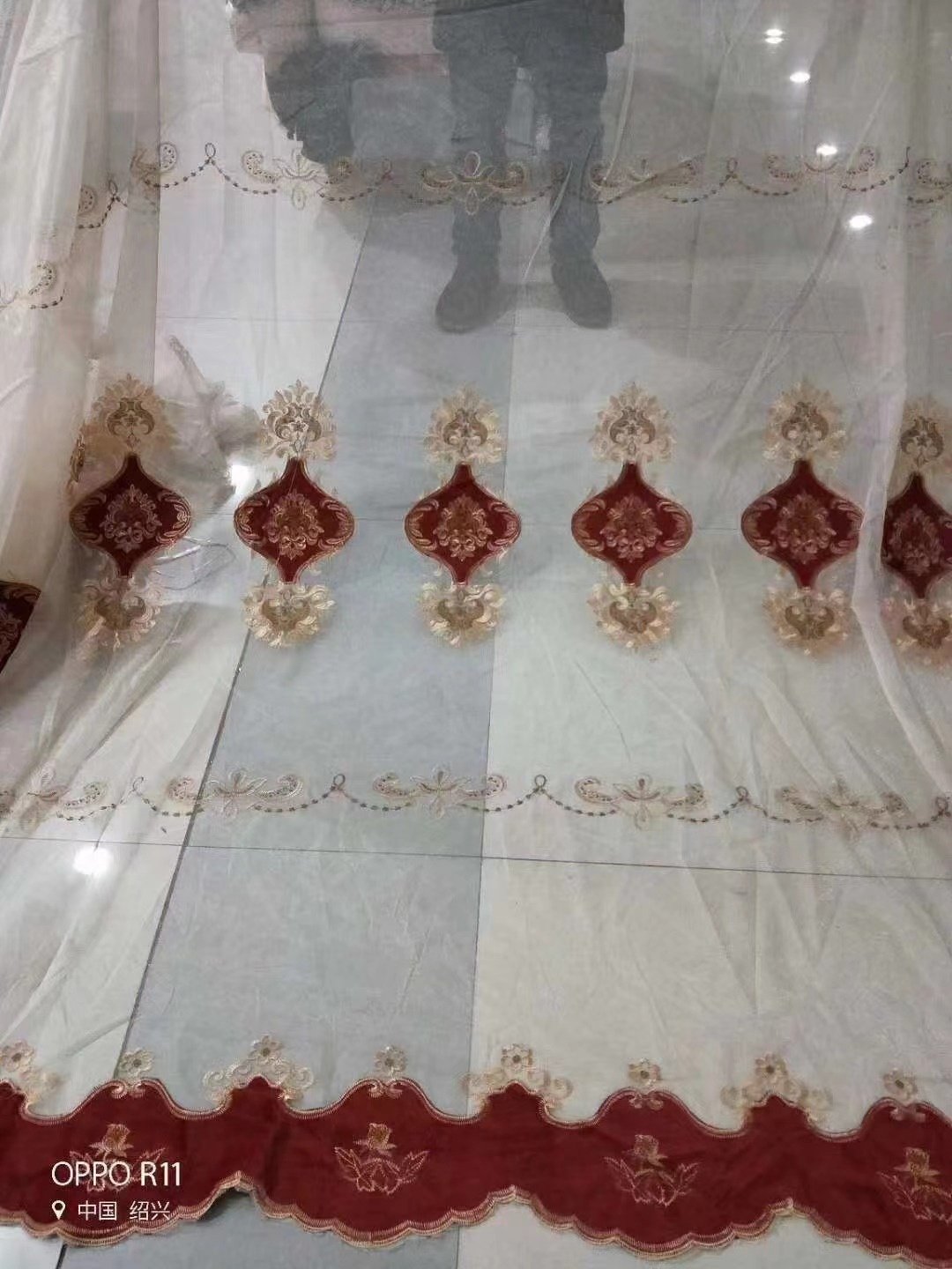 European Style Embroidery Sheer Curtain Fabric Polyester in Rolled Packaging