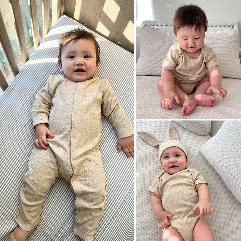 Spring 2024 Newborn Baby Cotton Base Pajamas Kids Solid Color Romper Baby Knitted Ribbed Jumpsuit