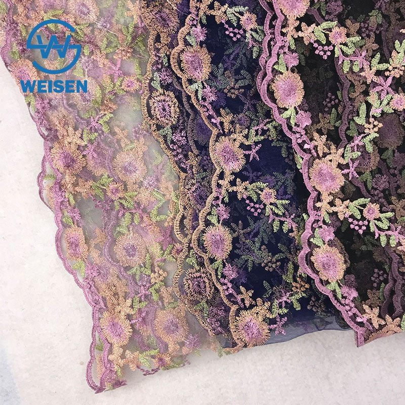 Embroidered Lace Flat Net Organza Tulle Guipure Flower Embroidery Fabric