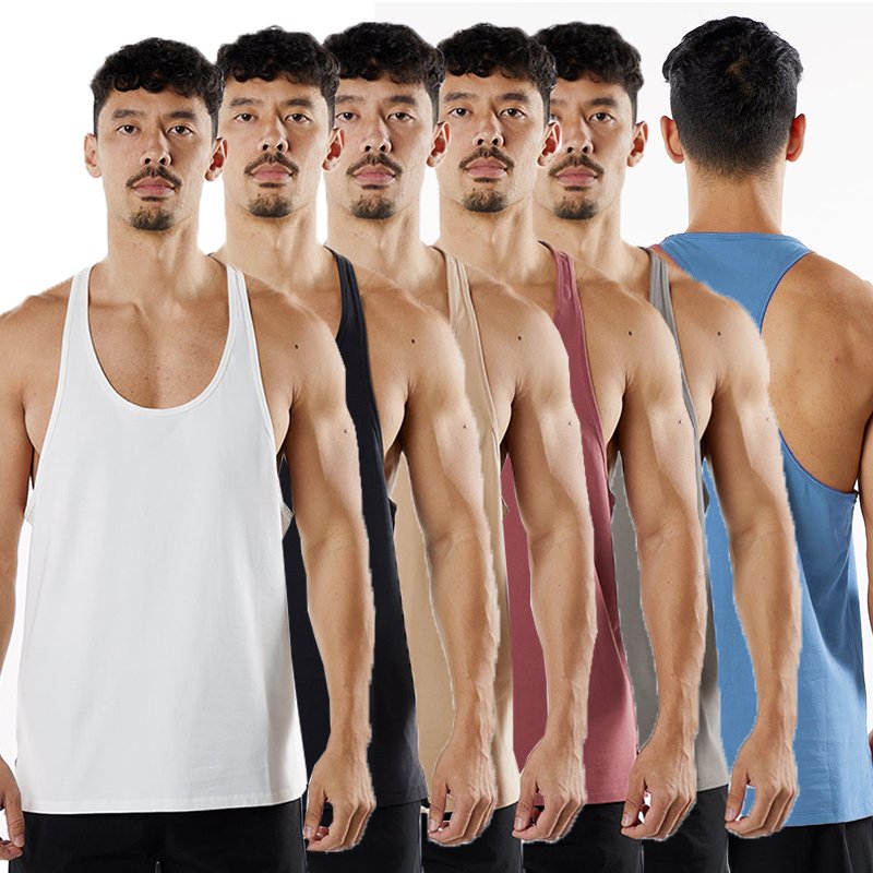 gym workout quick dry elastin ribbed fleece 100% cotton blank solid regular knit basic undershirts tank top
