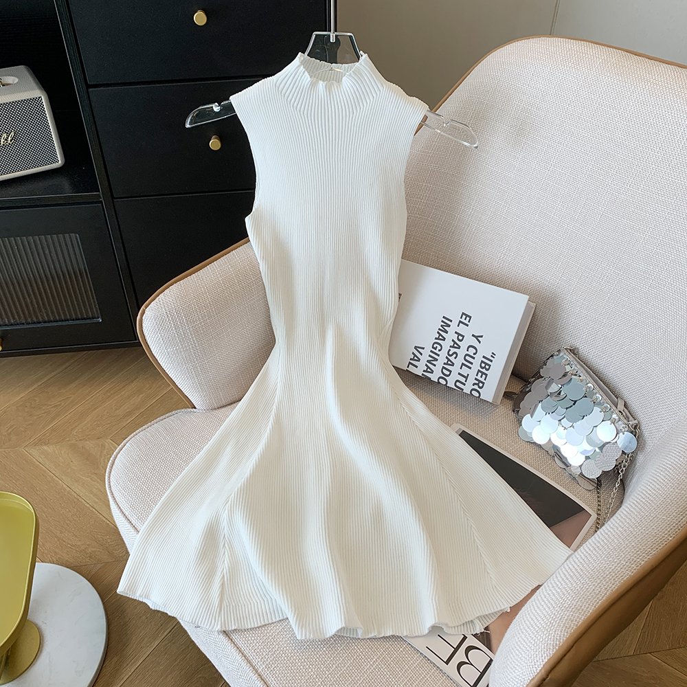 Off Shoulder High Waist Slim Summer Elegant Mini Dress Stretch Ribbed Knitted A Line Solid High Waist Short Dress