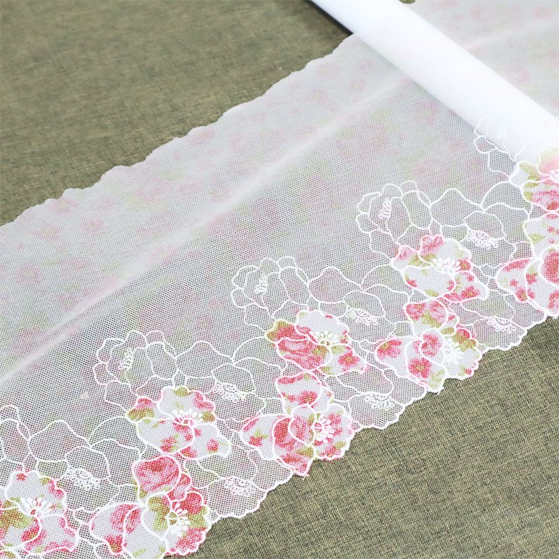 Beautiful Printing mesh fabric 19cm pink white double layer tulle tulle fabric