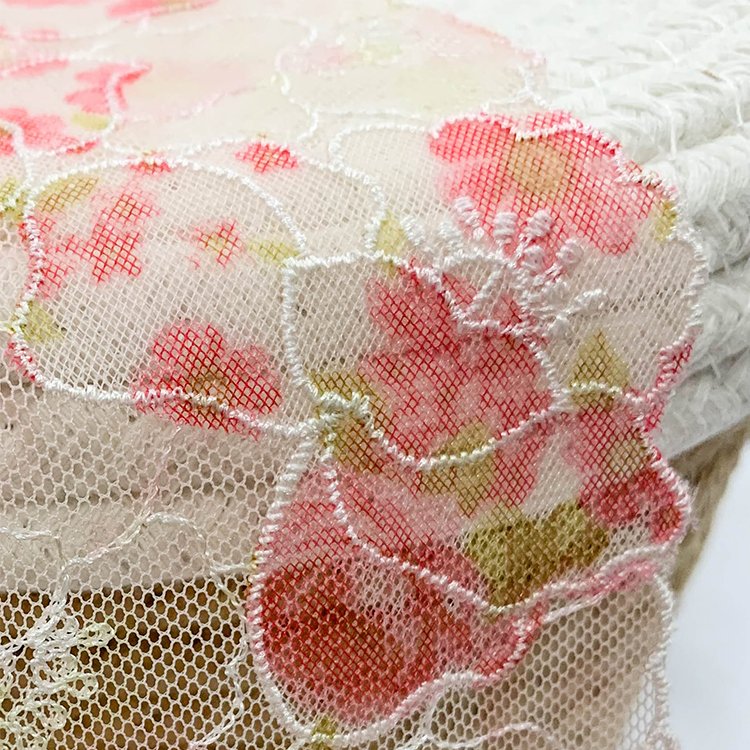 Beautiful Printing mesh fabric 19cm pink white double layer tulle tulle fabric