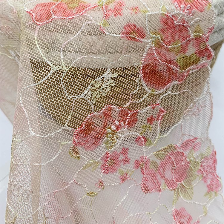 Beautiful Printing mesh fabric 19cm pink white double layer tulle tulle fabric