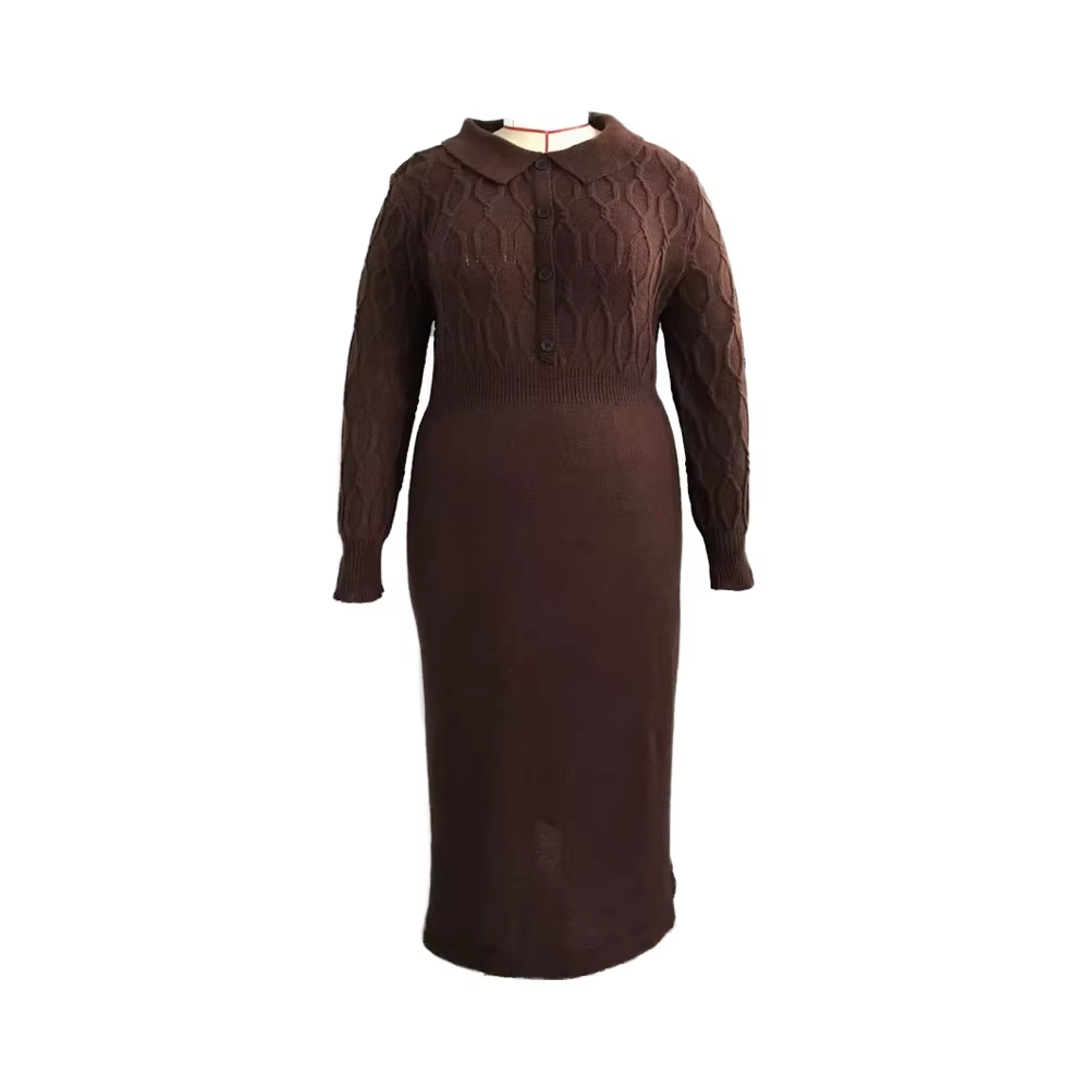 Women Rib Knit Polo Neck Knee Length Cashmere Wool Sweater Dress Casual woman sweater dress
