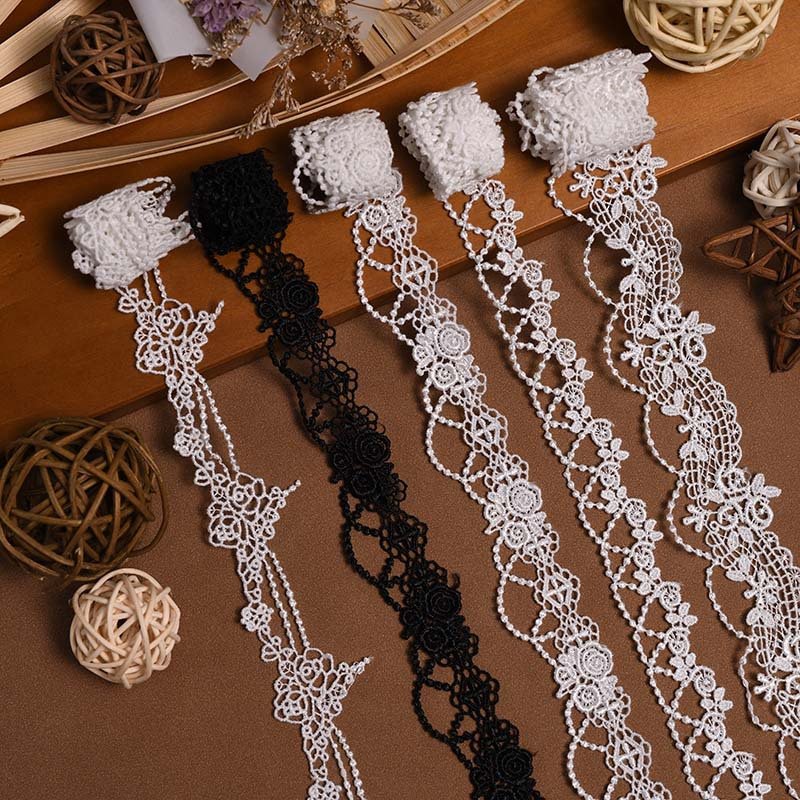 Wholesale white black Polyester Embroidery tassel fringe Lace Trim Fabric for Dress Embroidery Water Soluble Laces