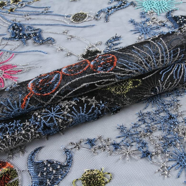 HA-16297 New fashion multi color mesh knit luxury embroidery tulle lace fabric for apparel