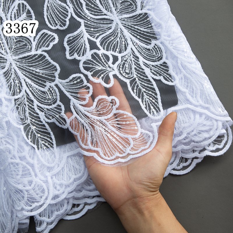 3367 French Milk Mesh Lace High Quality African Tulle Lace Fabric with Sequins For Bride BridesmaidLuxury Wedding Dresses Sew