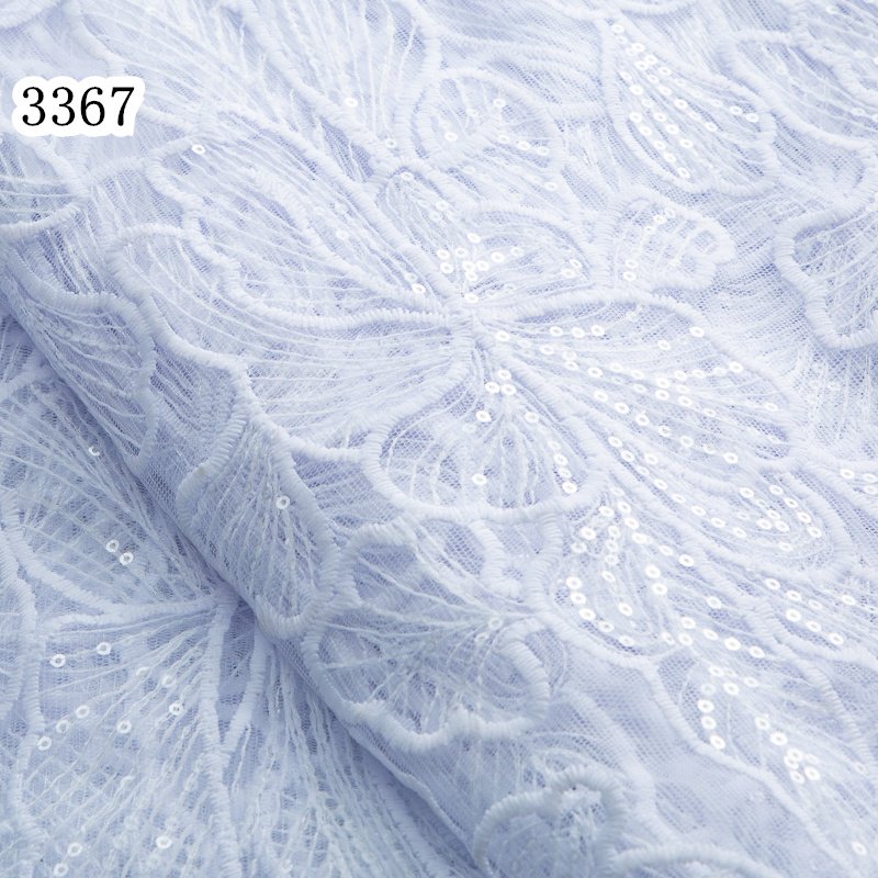3367 French Milk Mesh Lace High Quality African Tulle Lace Fabric with Sequins For Bride BridesmaidLuxury Wedding Dresses Sew