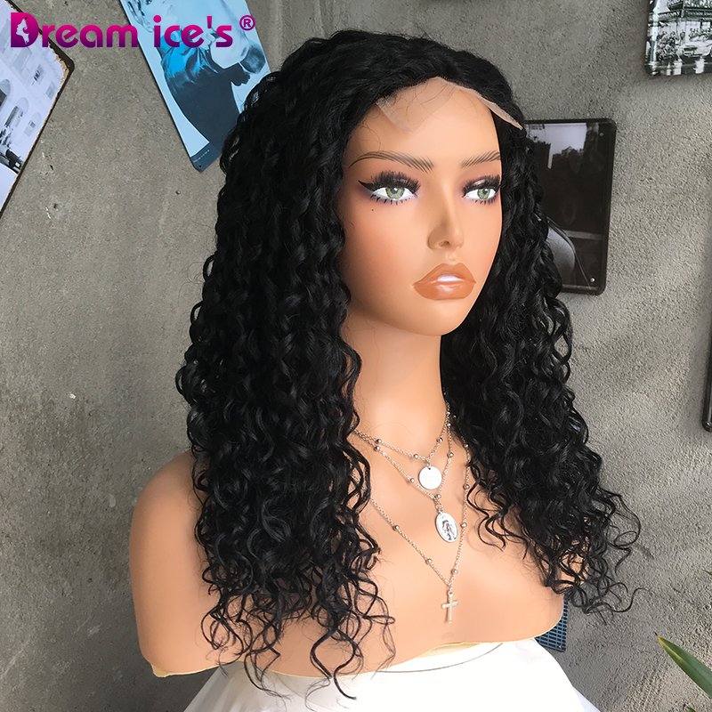 XISHIXIU HAIR Wholesale Price Natural Wig Human Hair Blend Black Long Curl Lace Front Wigs Middle Part Wigs for woman