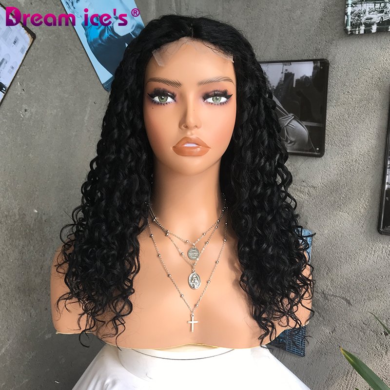 XISHIXIU HAIR Wholesale Price Natural Wig Human Hair Blend Black Long Curl Lace Front Wigs Middle Part Wigs for woman