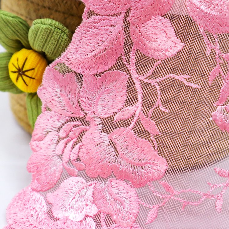 OEM Factory Customized Pink Double sided Mesh Embroidery Pattern Mesh Embroidery