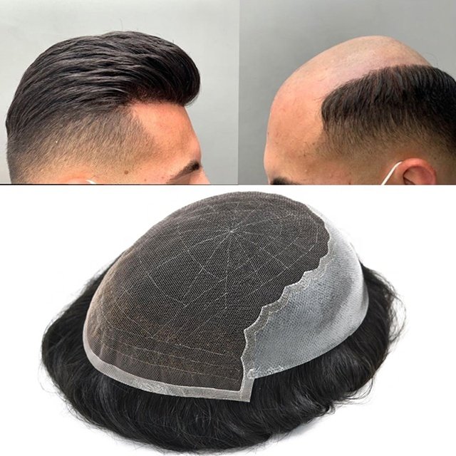 2023 new style hand made human hairs strong breathable invisible lace pu toupee toppers for man