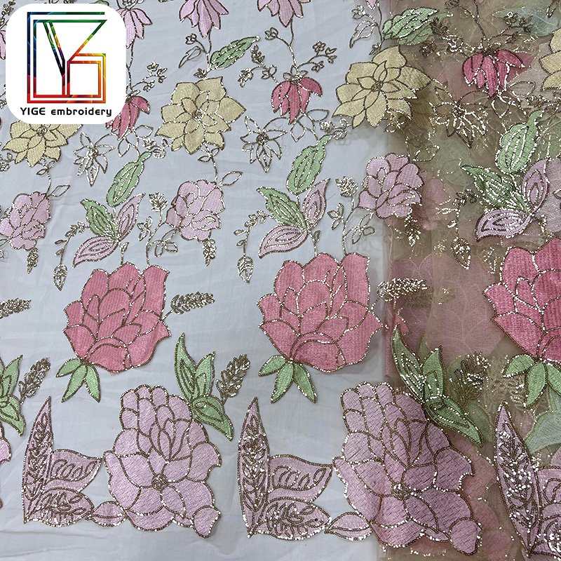 Wholesale textile mesh tulle fabric sequin embroidery wedding dress lace nigeria 3D Flower embroidery bridal lace fabric