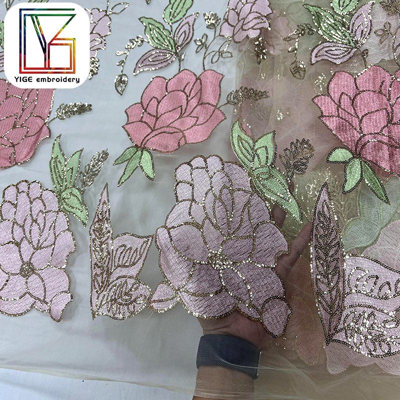 Wholesale textile mesh tulle fabric sequin embroidery wedding dress lace nigeria 3D Flower embroidery bridal lace fabric